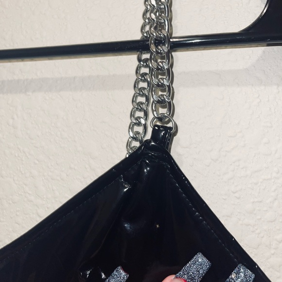 Women Faux Patent Leather Vest Bustier Crop Tops Punk Strap Shiny Zip Chain - Picture 1 of 4